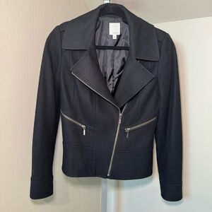 Halogen Black Wool Blend Jacket Size Small‎ Moto Biker Asymmetric Zip
